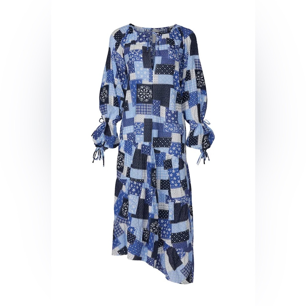 Malene Birger Amily Printed Patchwork Blue Midi Dress - Picture 8 of 14